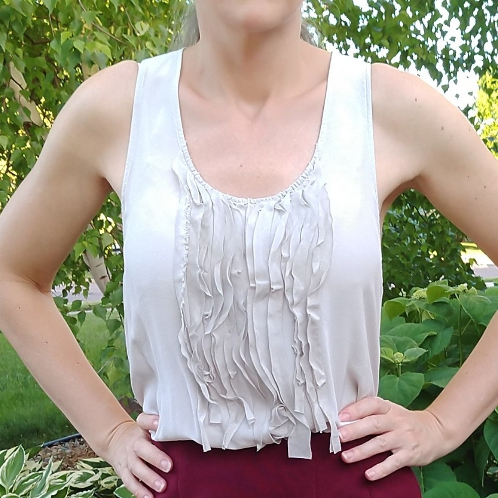 ALI RO pale gray silk tank blouse S 4 (A12)